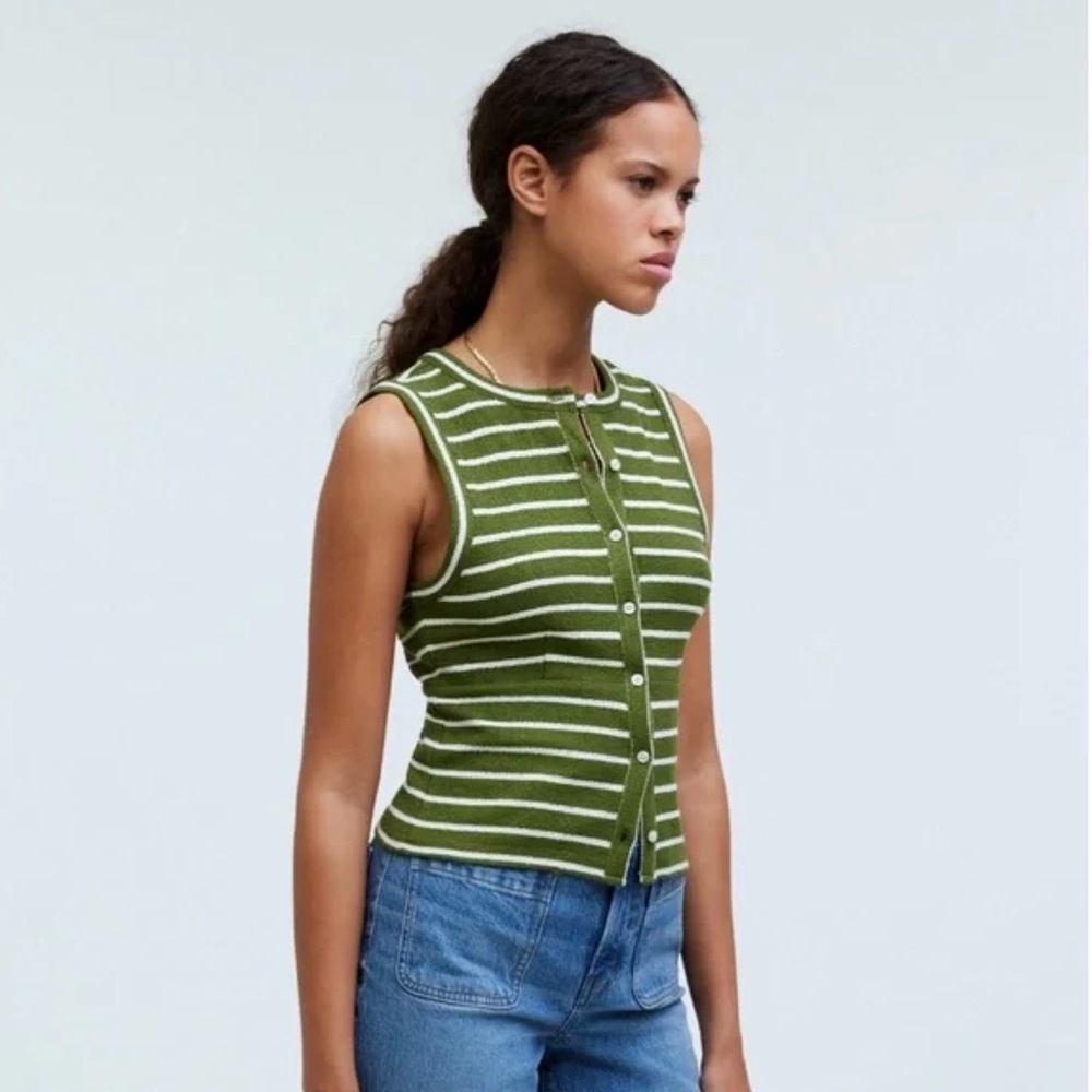 Madewell Green striped vest cardigan tank